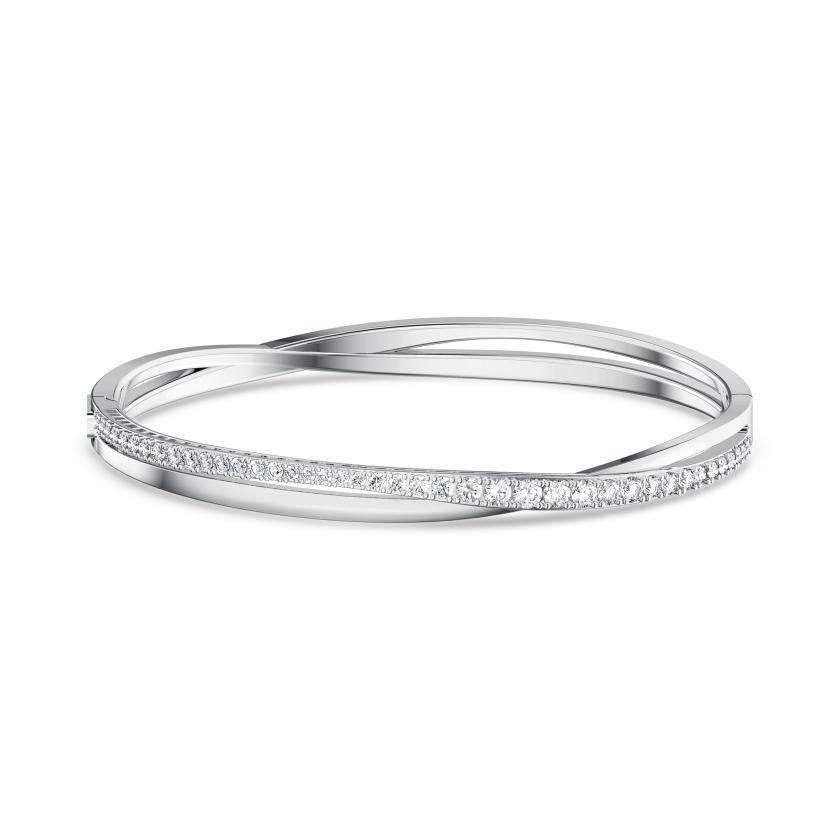 Braccialetto Twist Rows, bianco, placcato rodio, misura S