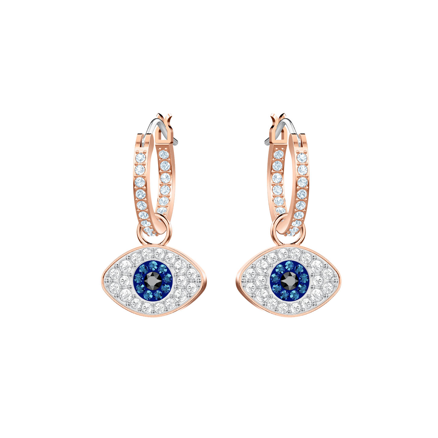 Orecchini a cerchio Swarovski Symbolic Evil Eye, blue, placcato oro rosa