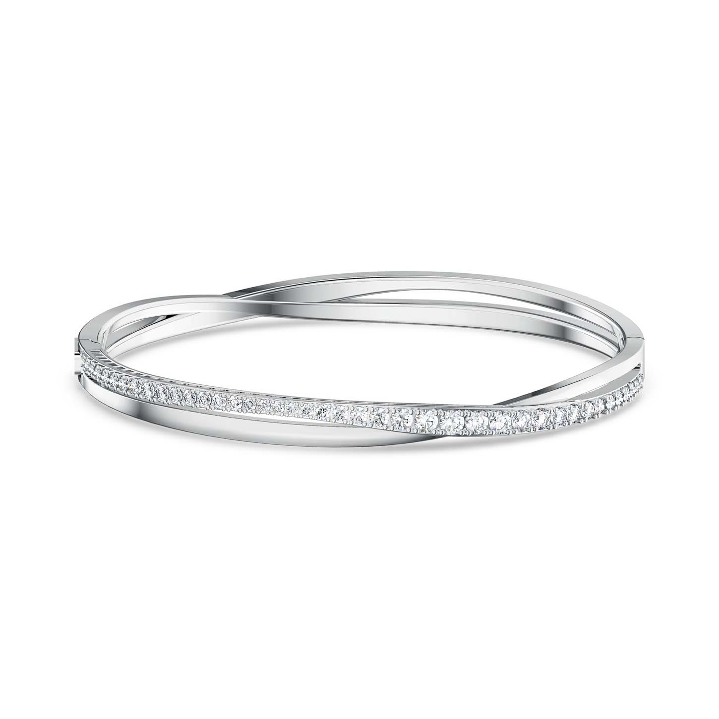Bracciale rigido Twist, Bianco, Placcato rodio