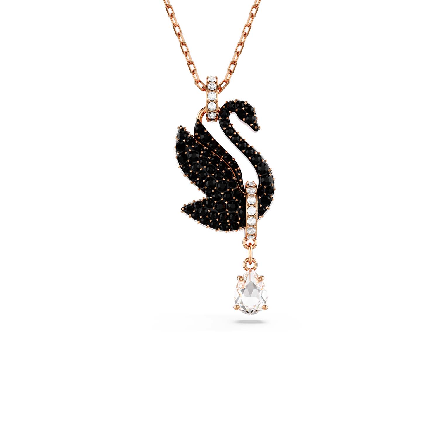 Pendente Swarovski Swan, Cigno, Nero, Placcato color oro rosa