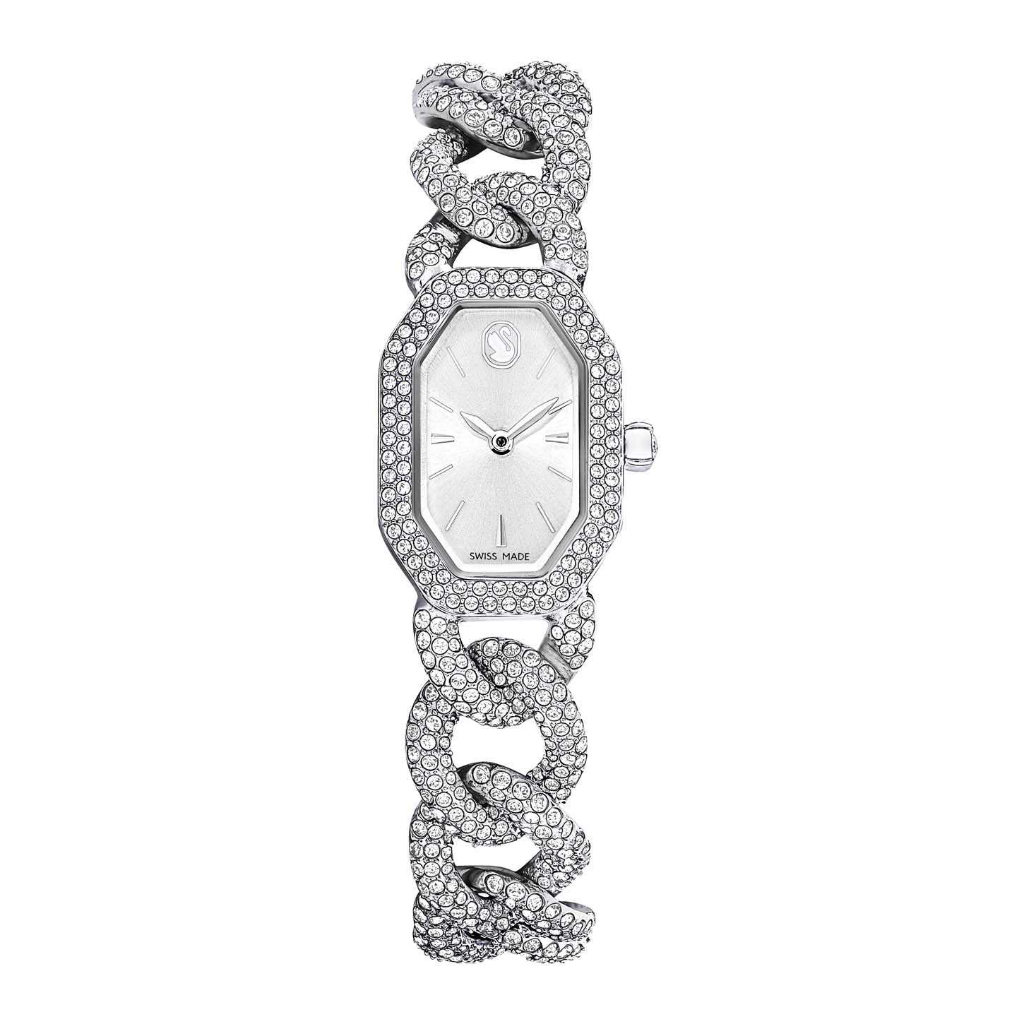 Orologio Dextera Chain, Fabbricato in Svizzera, Bracciale in cristallo, Tono argentato, Acciaio inossidabile