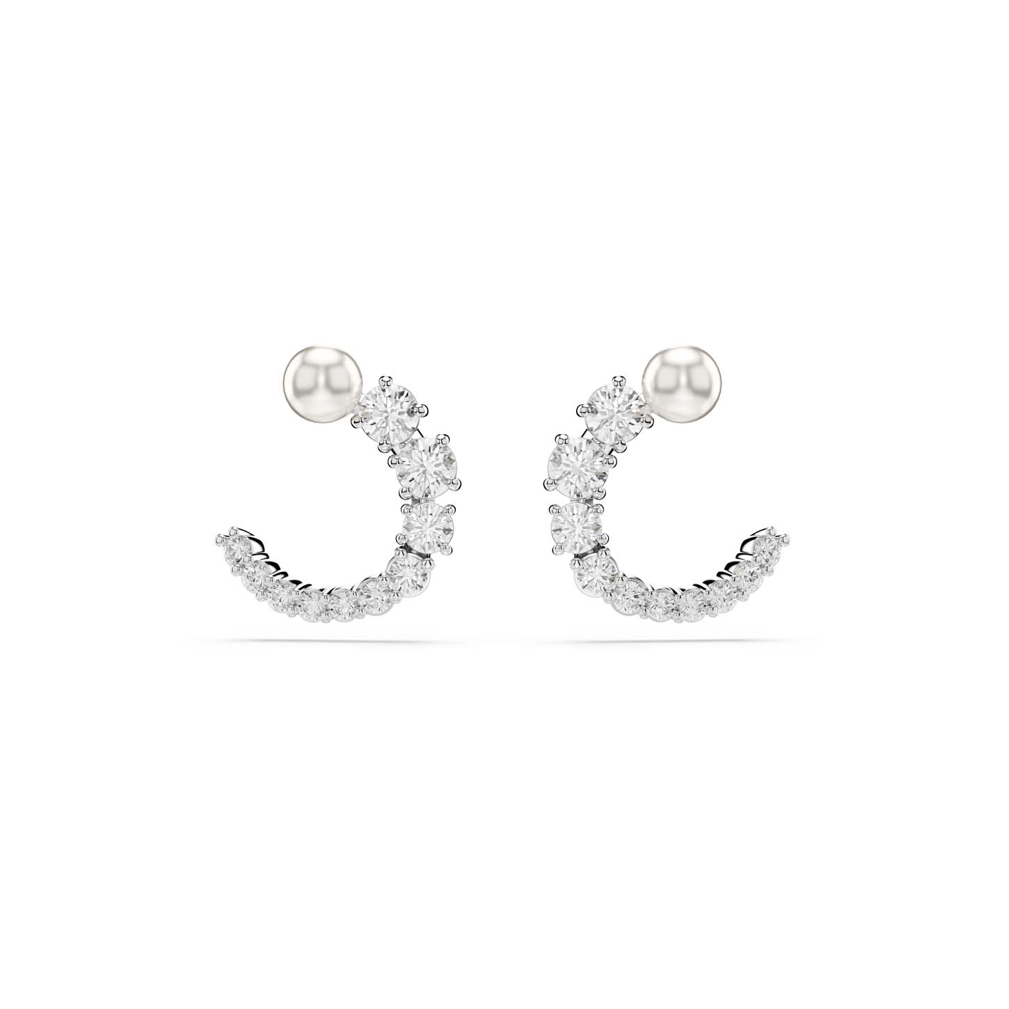 Orecchini a cerchio Matrix, Crystal Pearl, Taglio Round, Bianchi, Placcato rodio