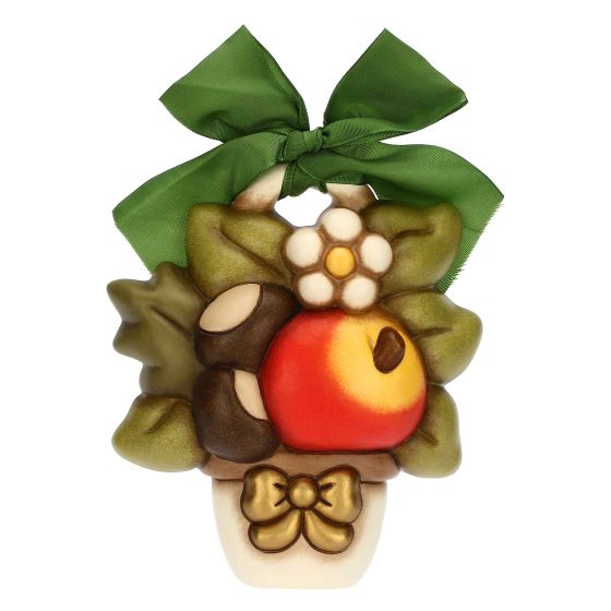 Formella in ceramica vasetto con castagne, mela e fiore AbbracciAMI