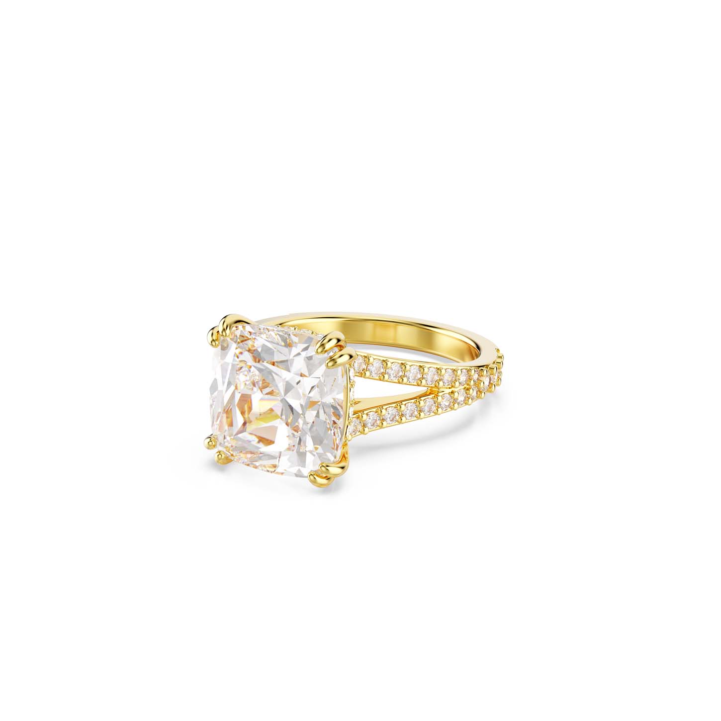 Anello cocktail Stilla, Taglio squadrato, Bianco, Placcato color oro