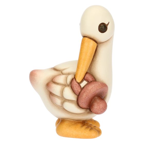 Cicogna Cindy in ceramica con ciuccio rosa