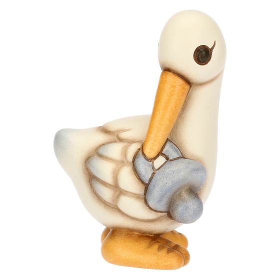 Cicogna Cindy in ceramica con ciuccio azzurro