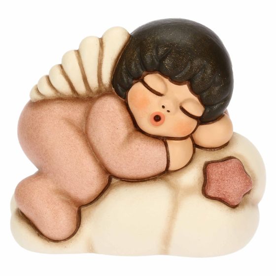 Angelo rosa in ceramica su nuvola