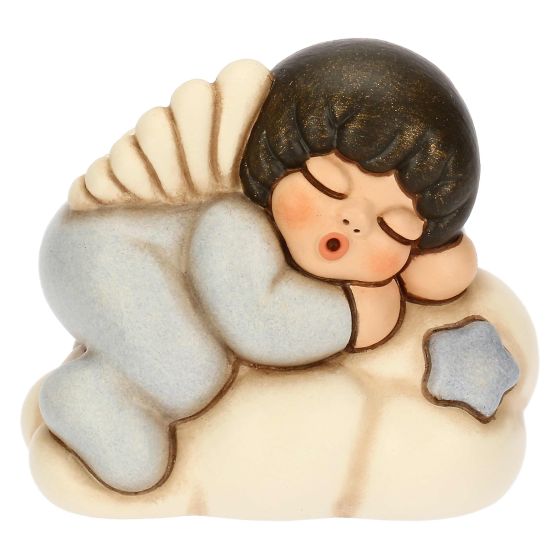 Angelo azzurro in ceramica su nuvola