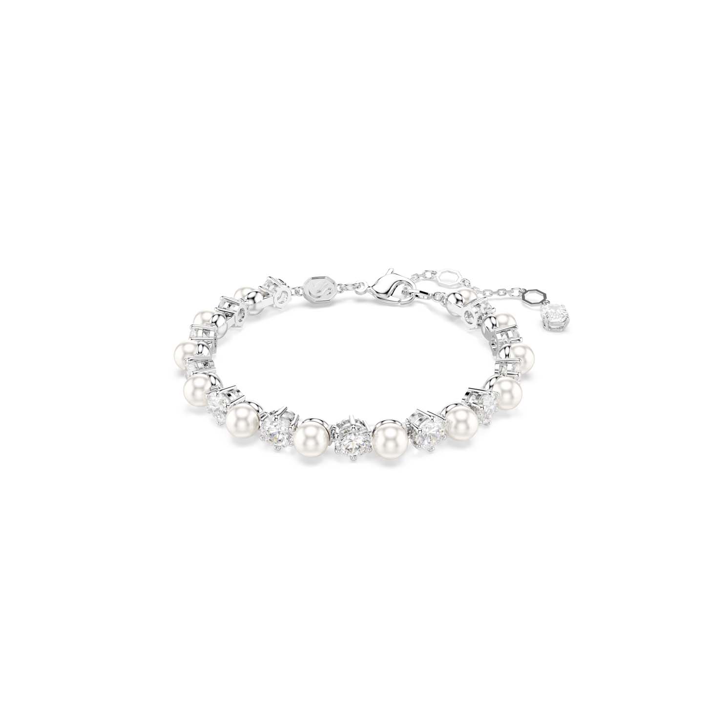 Bracciale Tennis Matrix, Crystal Pearl, Taglio Round, Bianco, Placcato rodio