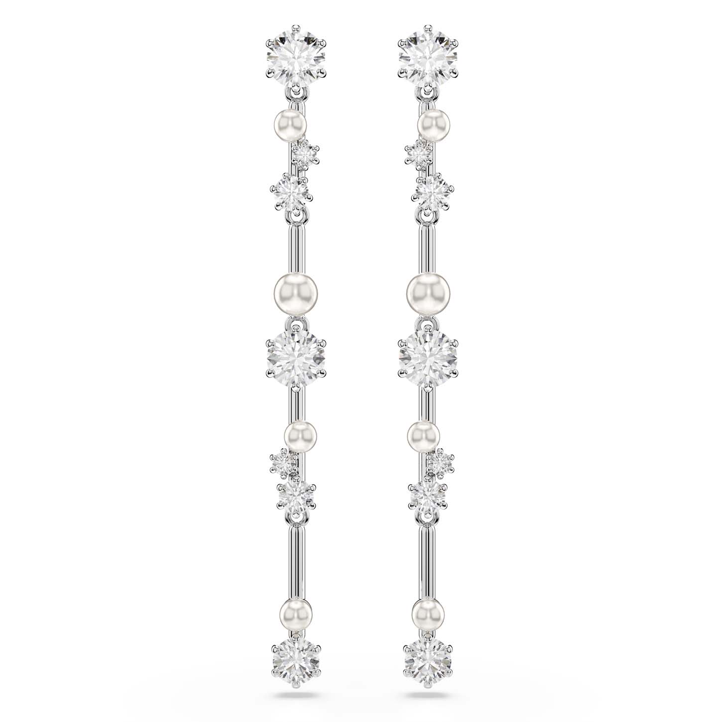 Orecchini pendenti Constella, Crystal Pearl, tagli Round, Bianchi, Placcato rodio