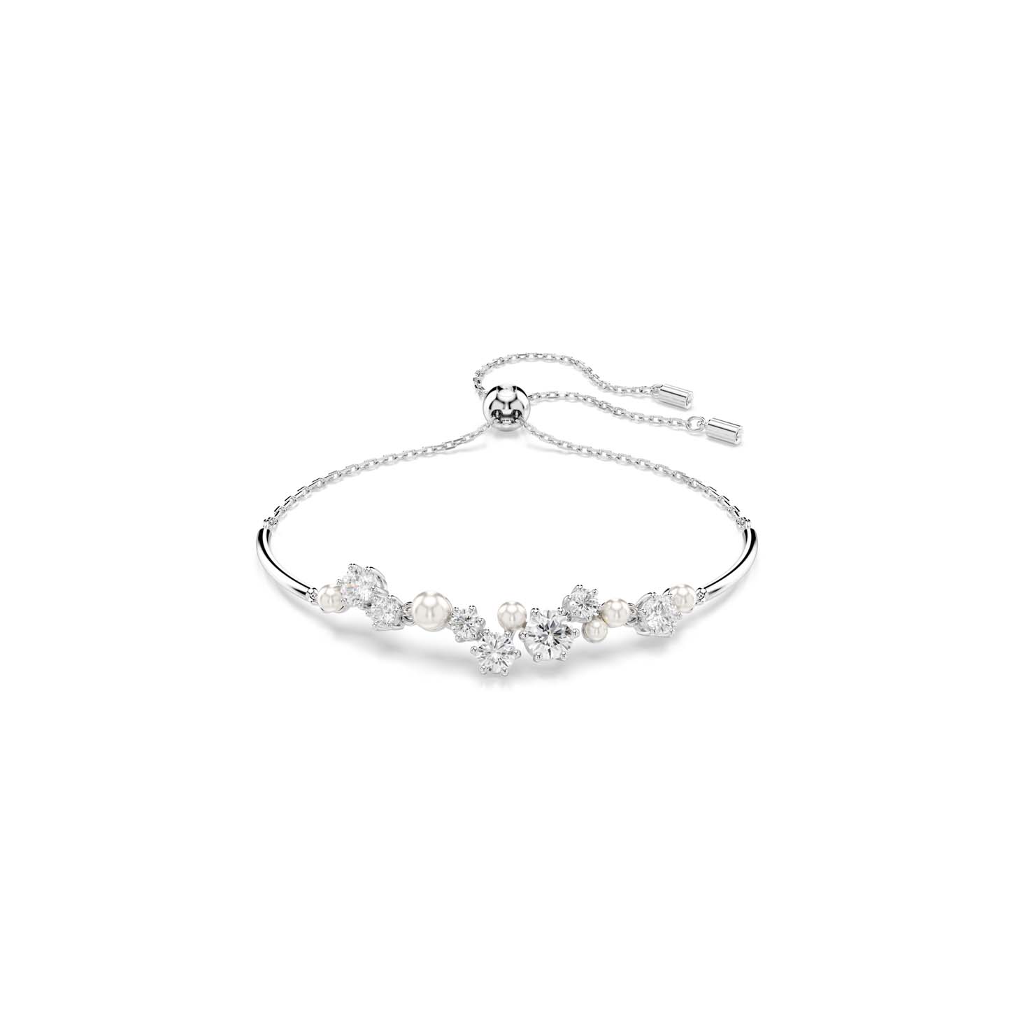 Bracciale rigido Constella, Crystal Pearl, tagli Round, Bianco, Placcato rodio