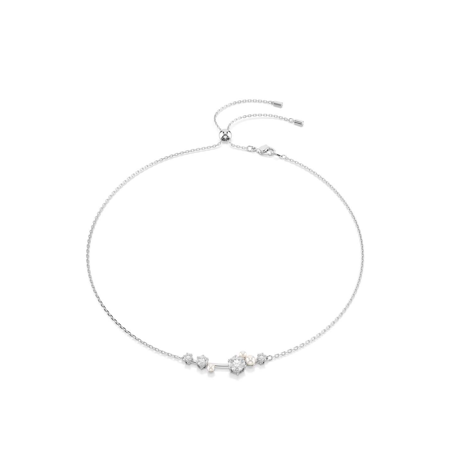 Collana Constella, Crystal Pearl, tagli Round, Bianca, Placcato rodio