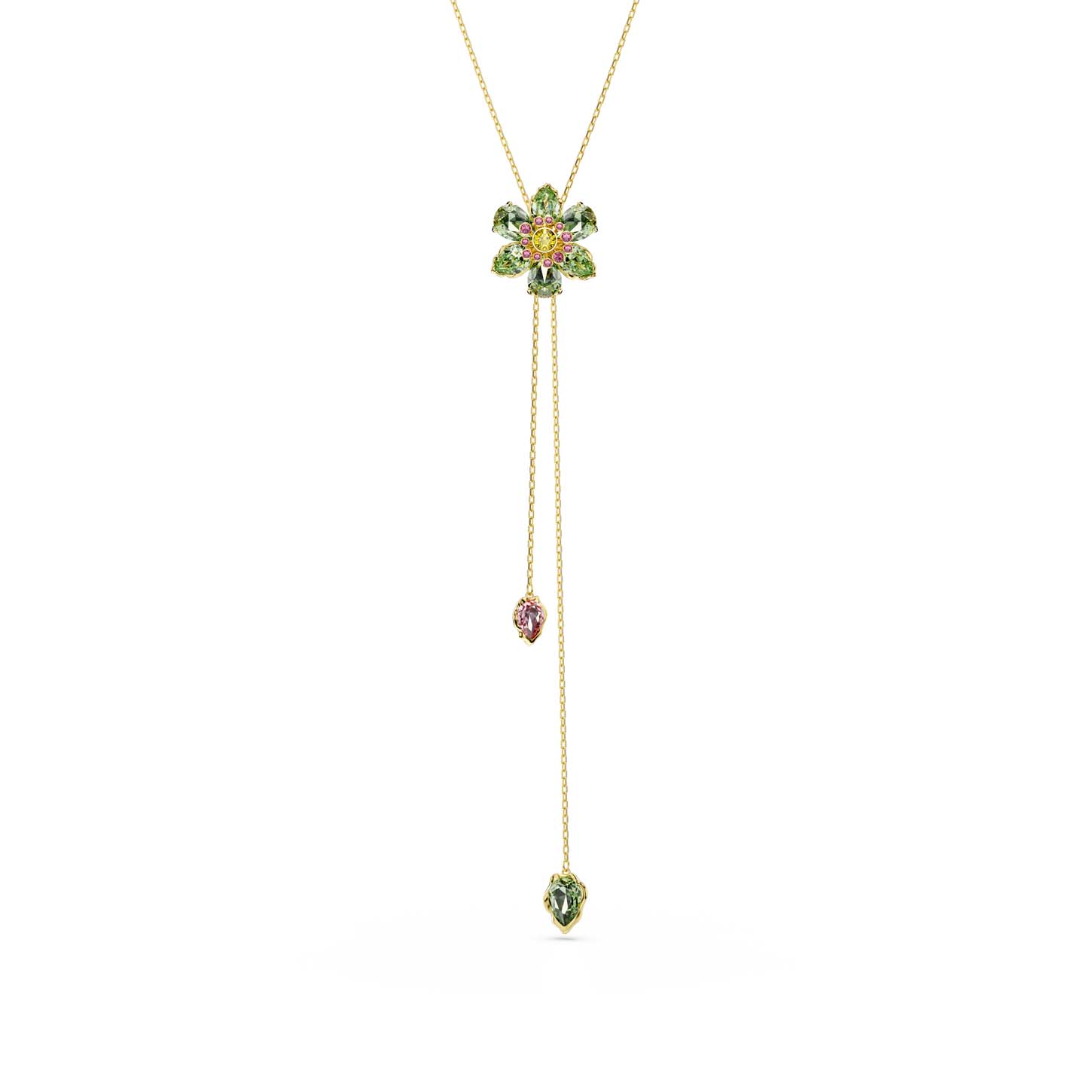 Pendente a Y Idyllia, Taglio misto, Fiore, Multicolore, Placcato color oro
