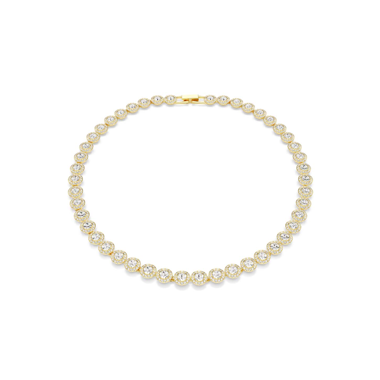 Collana Tennis Una Angelic, Taglio Round, Bianca, Placcato color oro