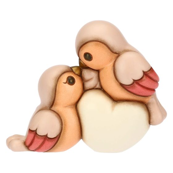 Coppia ciuffolotti in ceramica con cuore, medi