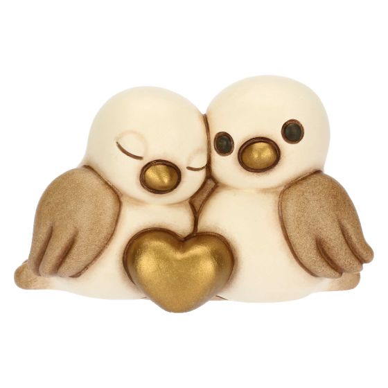 Coppia passerotti in ceramica con cuore, mini