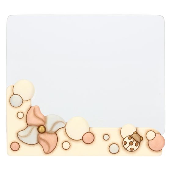 Portafoto in ceramica e vetro girandola e coccinella con calco manina