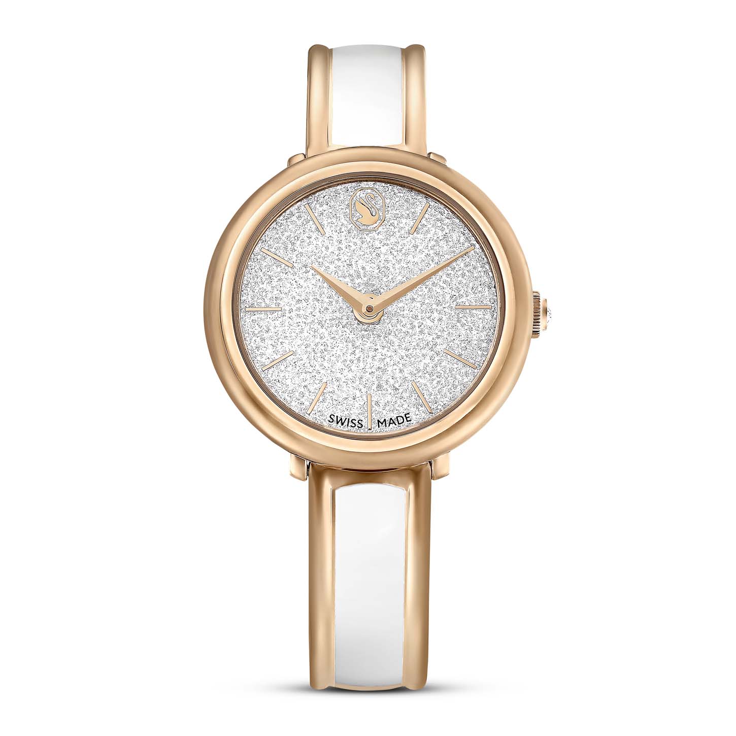 Orologio Crystalline Bangle, Fabbricato in Svizzera, Bracciale di metallo, Bianco, Finitura in tono oro rosa