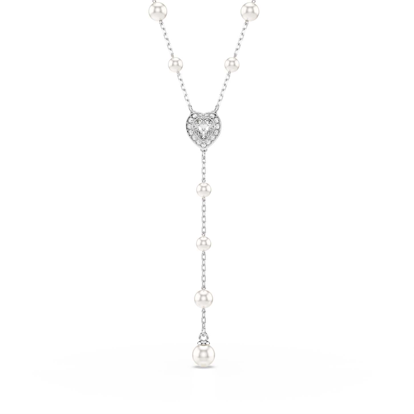 Collana a Y Ariana Grande x Swarovski, Crystal Pearl, Taglio misto, Cuore, Bianco, Placcato rodio