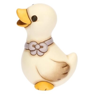 Oca Julie in ceramica con fiocco lilla in piedi