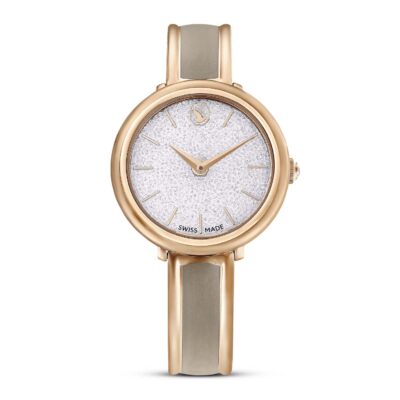 Orologio Crystalline Bangle, Fabbricato in Svizzera, Bracciale di metallo, Beige, Finitura in tono oro rosa