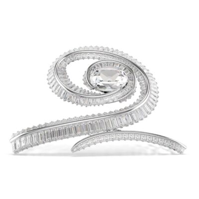 Fermaglio Ariana Grande x Swarovski, Crystal Pearl, taglio Baguette, Bianco, Placcato rodio