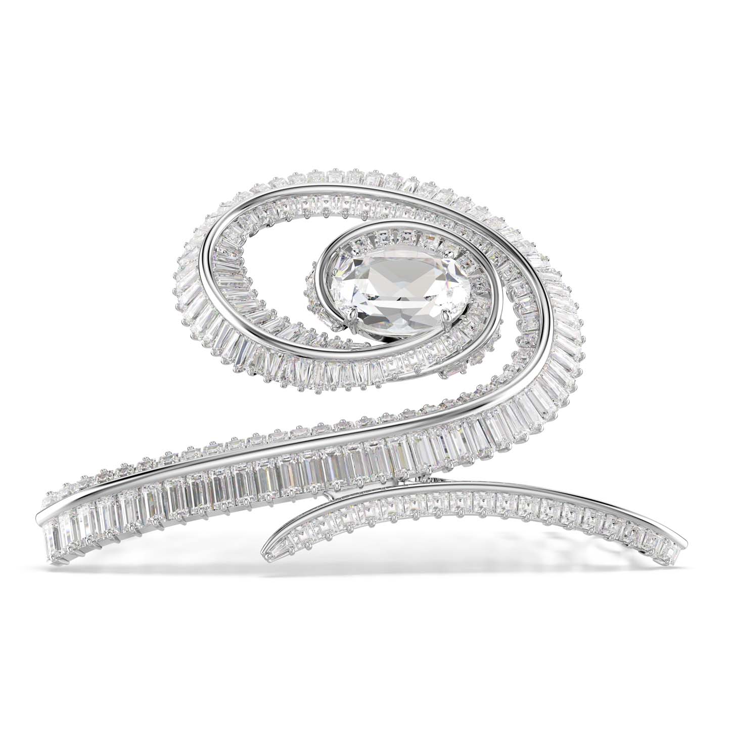 Fermaglio Ariana Grande x Swarovski, Crystal Pearl, taglio Baguette, Bianco, Placcato rodio