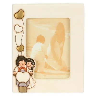 Portafoto in ceramica sposini su moto, grande