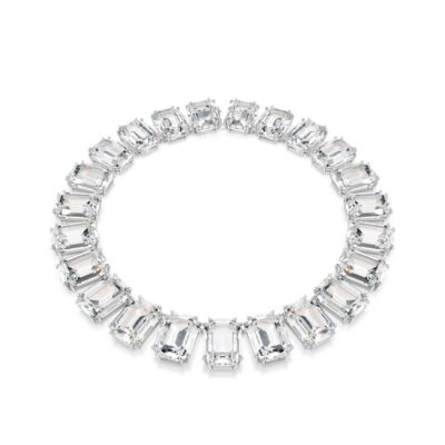 Collana Tennis Millenia, Cristalli oversize, Taglio ottagonale, Bianca, Placcato rodio