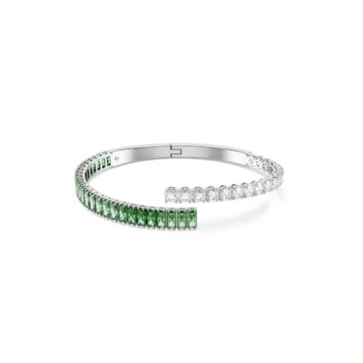 Bracciale rigido Matrix, Taglio misto, Verde, Placcato rodio