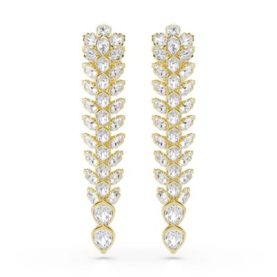 Orecchini pendenti Idyllia, Taglio misto, Lunghi, Bianchi, Placcato color oro