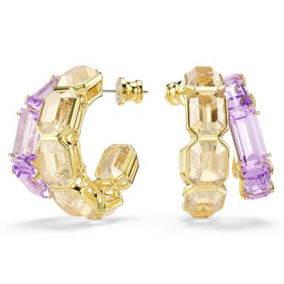 Orecchini a cerchio Millenia, Taglio misto, Multicolore, Placcato color oro