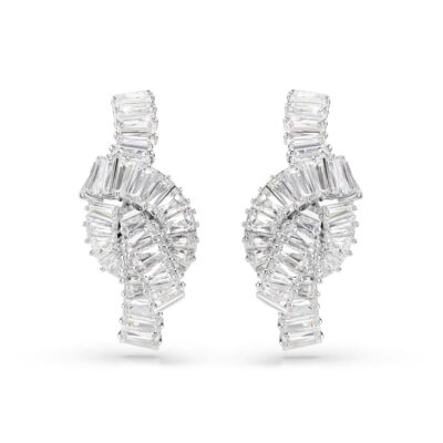 Orecchini Matrix, Taglio baguette, Nodo, Bianchi, Placcato rodio