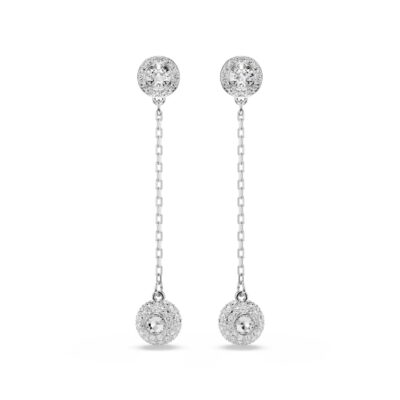 Orecchini pendenti Una Angelic, Taglio Round, Bianchi, Placcato rodio