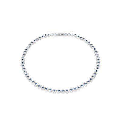 Collana Tennis Una Angelic, Taglio Round, Blu, Placcato rodio