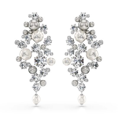 Orecchini Constella, Crystal Pearl, Taglio Round, Bianchi, Placcato rodio