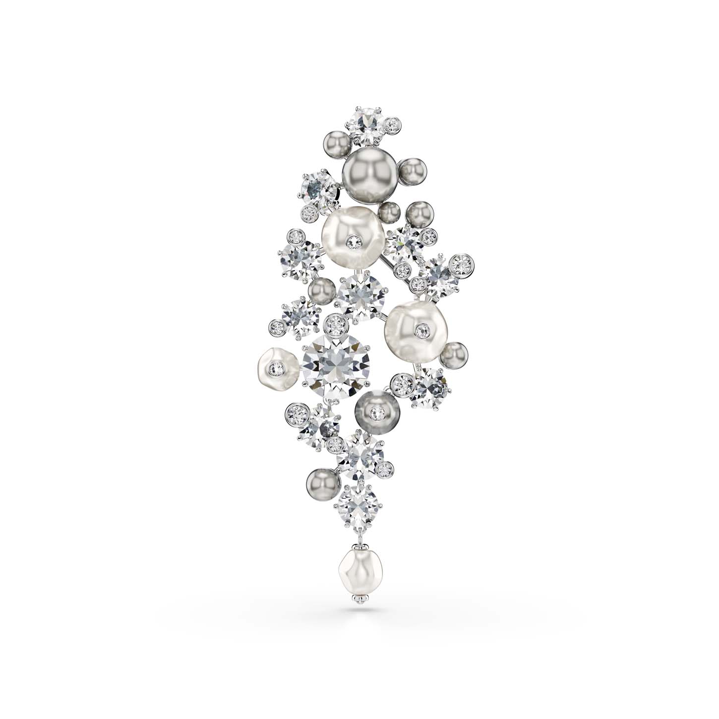 Spilla Constella, Crystal Pearl, Taglio Round, Bianca, Placcato rodio