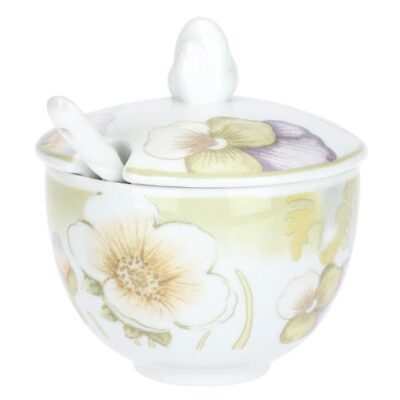 Zuccheriera con cucchiaino in porcellana Bloom