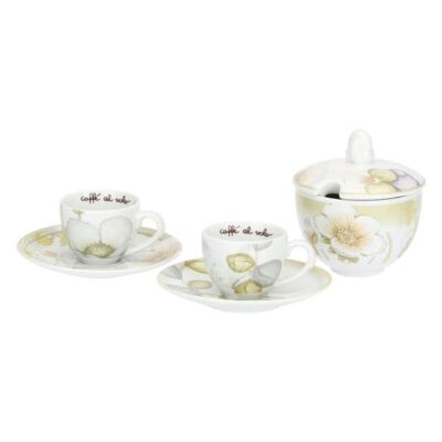 Set 2 tazzine espresso e zuccheriera in porcellana Bloom