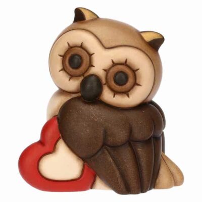 Gufo Lucky con cuore in ceramica, medio