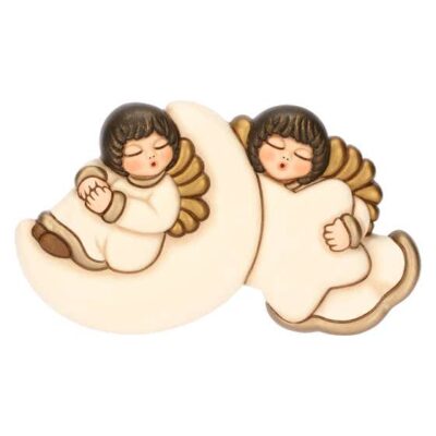 Coppia angeli da parete con luna e stella in ceramica