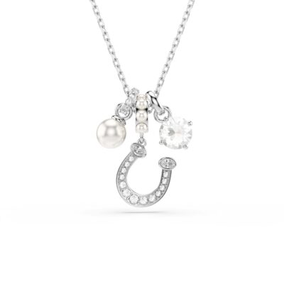 Pendente Symbolica, Crystal Pearl, Taglio Round, Pavé, Ferro Di Cavallo, Bianco, Placcato rodio