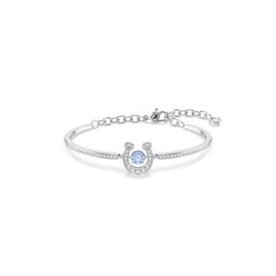 Bracciale rigido Symbolica, Taglio tondo, Pavé, Ferro Di Cavallo, Blu, Placcato rodio