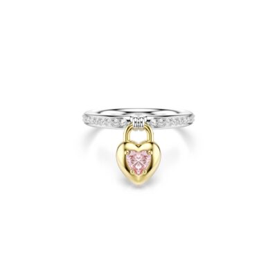 Anello con motivo Idyllia, Taglio misto, Cuore, Rosa, Mix di finiture mis 52