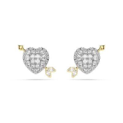 Orecchini a lobo Idyllia, Taglio misto, Cuore con freccia, Bianchi, Mix di finiture