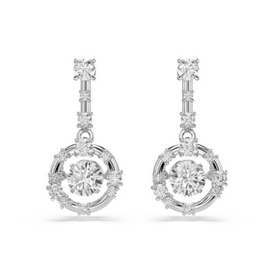 Orecchini pendenti Constella, Taglio Round, Dancing stone, Bianchi, Placcato rodio