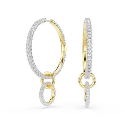 Orecchini a cerchio Dextera, Taglio Round, Bianchi, Placcato color oro