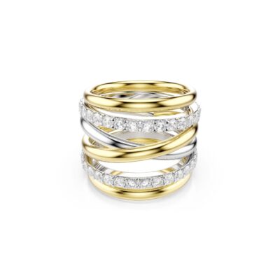 Anello cocktail Hyperbola, Taglio Round, Bianco, Mix di finiture