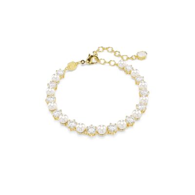 Bracciale Tennis Matrix, Crystal Pearl, Taglio Round, Bianco, Placcato color oro