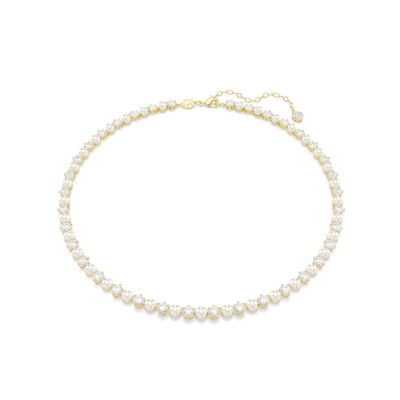 Collana Tennis Matrix, Crystal Pearl, Taglio Round, Bianca, Placcato color oro